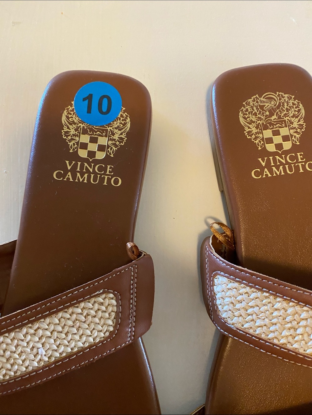 Vince Camuto Brown Woven Raffia Buckle Slide Sandals - Picture 3 of 5